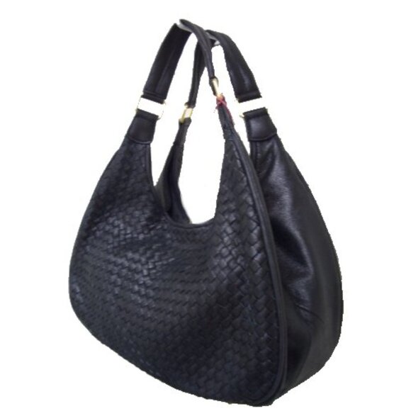 Leather Black Basketweave Hobo Handbag - NEW - Picture 2 of 10